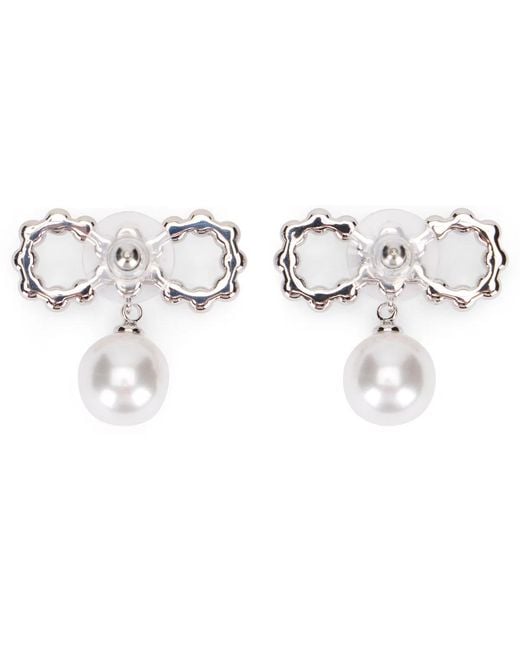 Self-Portrait White Earrings With Bow And Pearl