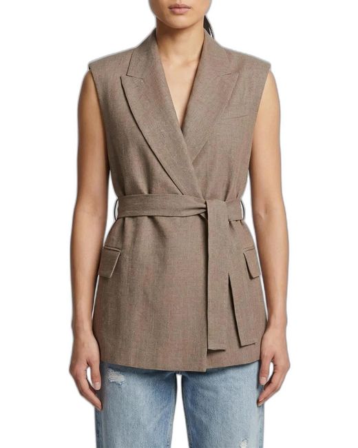 Brunello Cucinelli Brown Cappuccino Linen Blend Vest
