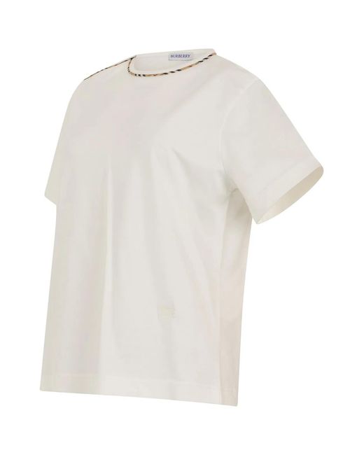 Burberry White Short Sleeve T-Shirt With Tartan Trim for men