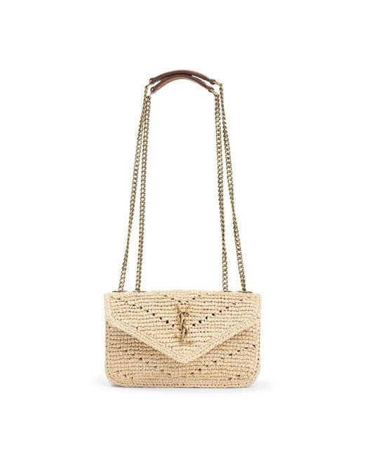 Saint Laurent Natural Raffia Mini Loulou Shoulder Bag