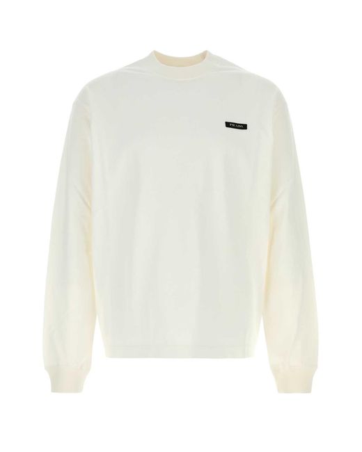 Prada White Cotton Sweatshirt for men