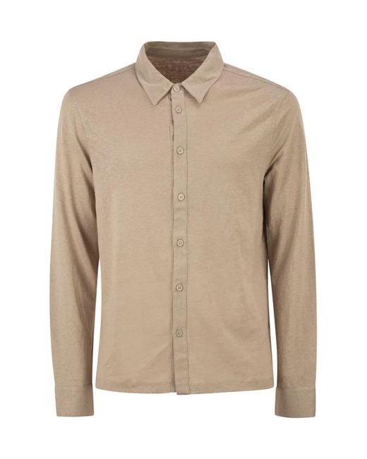 Majestic Natural Stretch Linen Shirt With Front Button Fastening for men