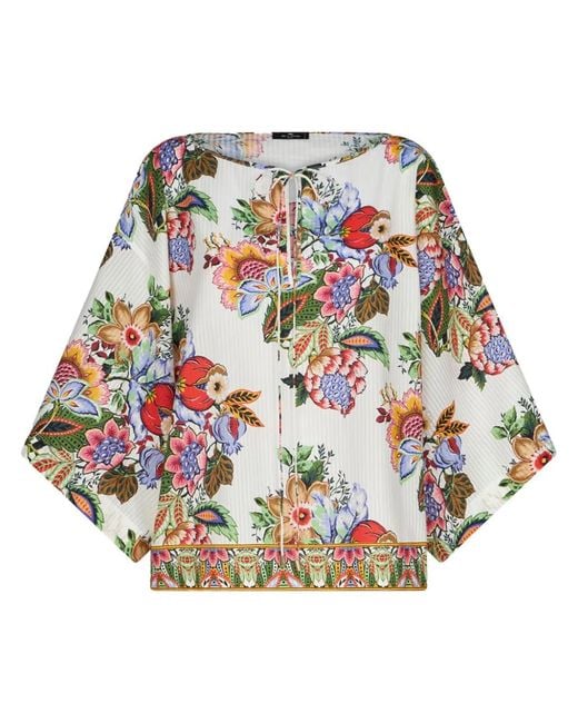 Etro Gray Cotton And Silk Blend Top