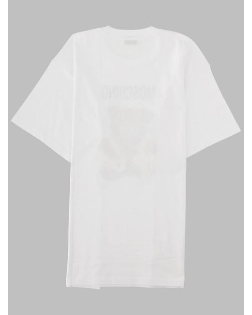 Moschino White Teddy Bear Design Relaxed Fit Graphic Cotton T-Shirt