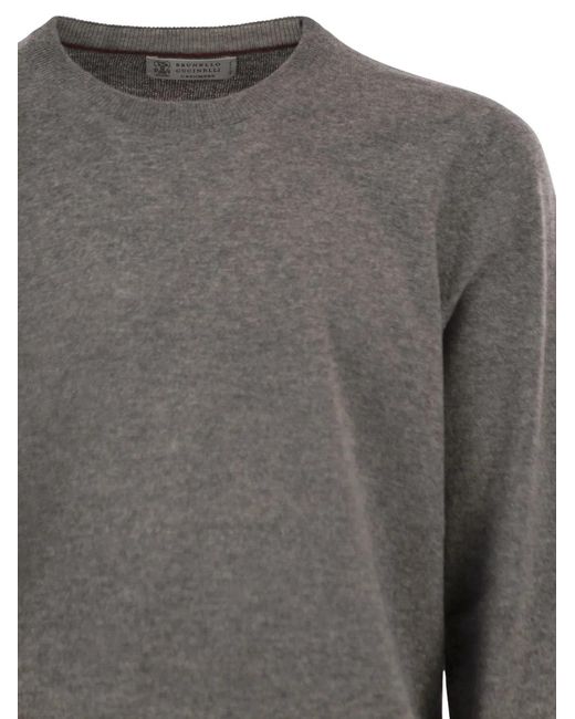 Brunello Cucinelli Gray Pure Cashmere Crew-Neck Sweater for men