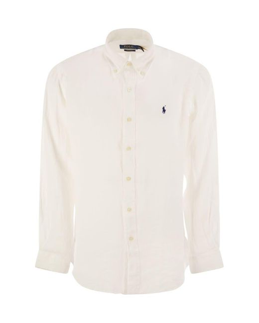 Polo Ralph Lauren Custom-Fit Linen Shirt in White for Men | Lyst UK