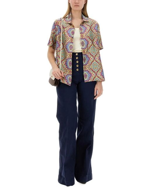 Etro Red Printed Silk Shirt