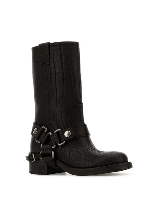 Miu Miu Black Dark Leather Ankle Boots