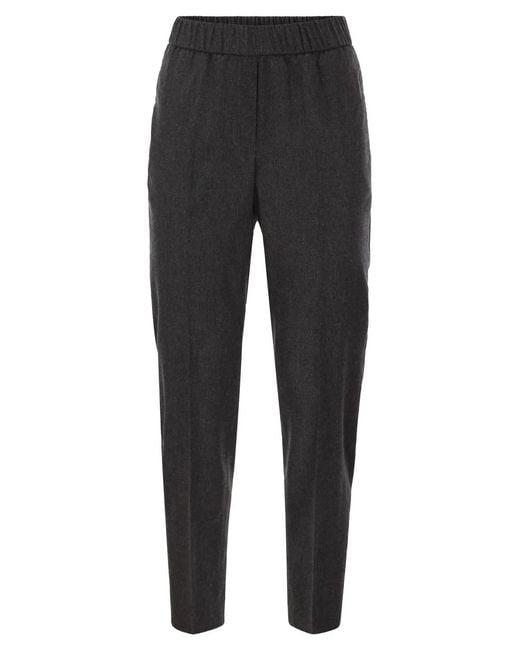 Peserico Black Virgin Wool And Cashmere Tapered Trousers With Elasticated Waistband