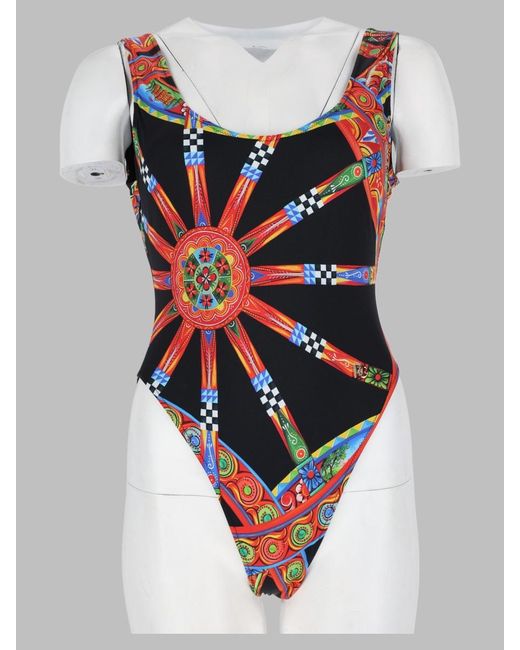 Dolce & Gabbana Red Printed One-Piece Swimsuit