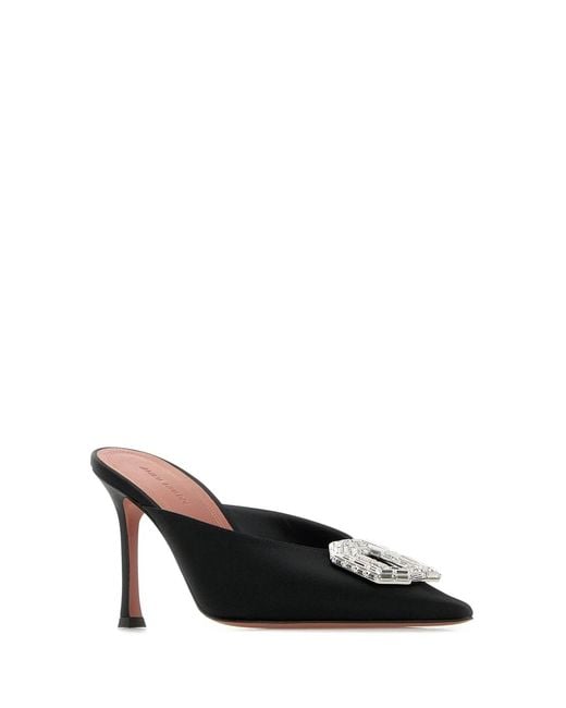 AMINA MUADDI Black Camelia Mule 90 Satin