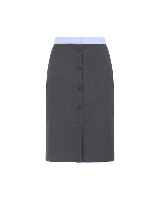 Prada Gray Midi Skirt With Button