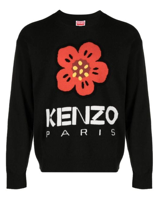 KENZO Black Jersey With Embroidery Boke Flower for men
