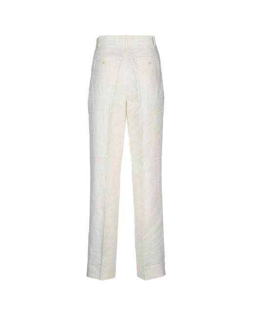 Calvin Klein White Structured Linen Pleated Pant