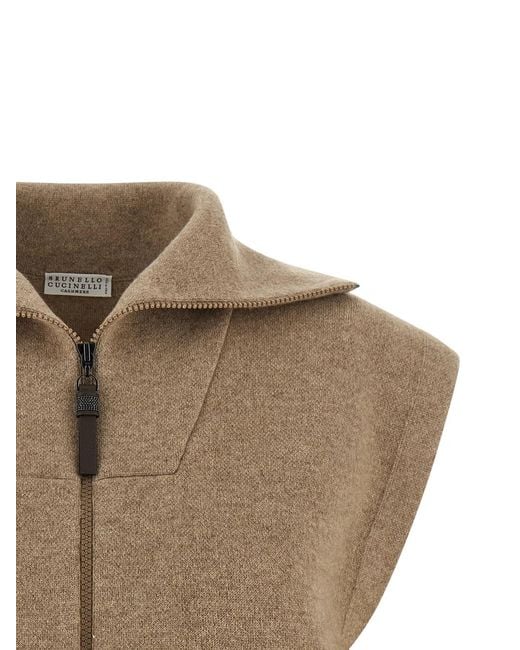 Brunello Cucinelli Brown 'Shiny Zipper Pull' Vest