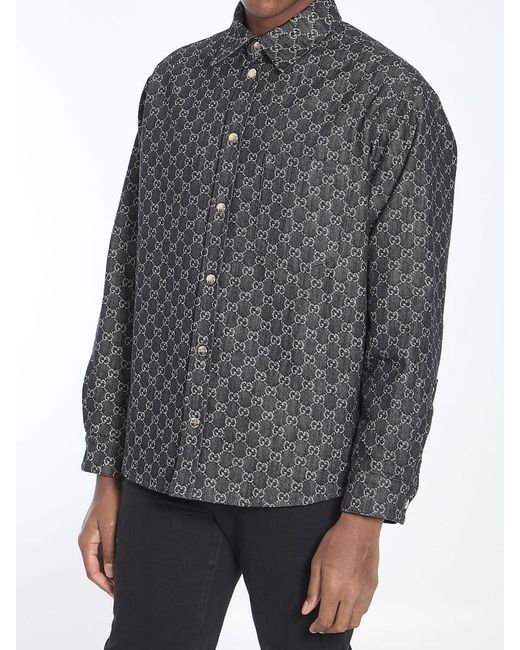 Gucci Gray Embrodiered Denim Reversible Shirt for men