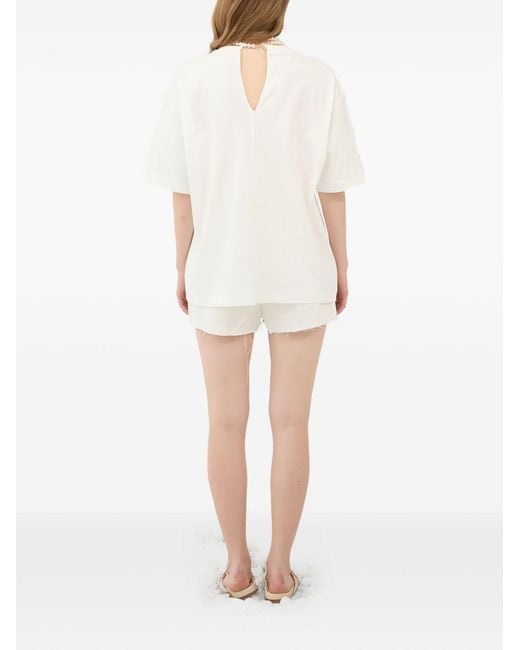ELEH White Cutout Detail T-Shirts Polos