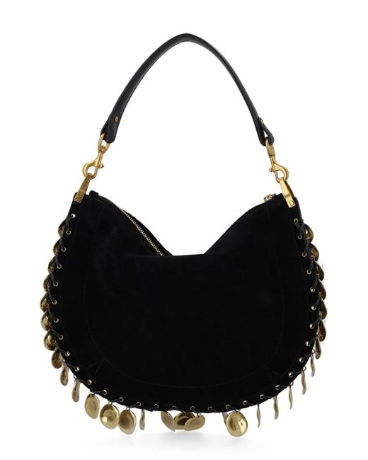 Isabel Marant Black Calf Velvet Leather Shoulder Bag