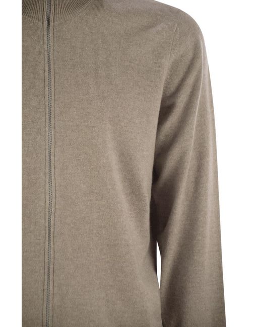 Brunello Cucinelli Brown High-Necked Cashmere Cardigan With Zip for men