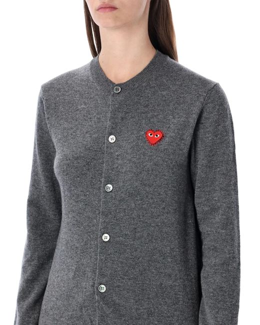 COMME DES GARÇONS PLAY Gray Wool Cardigan With Crystal Heart for men