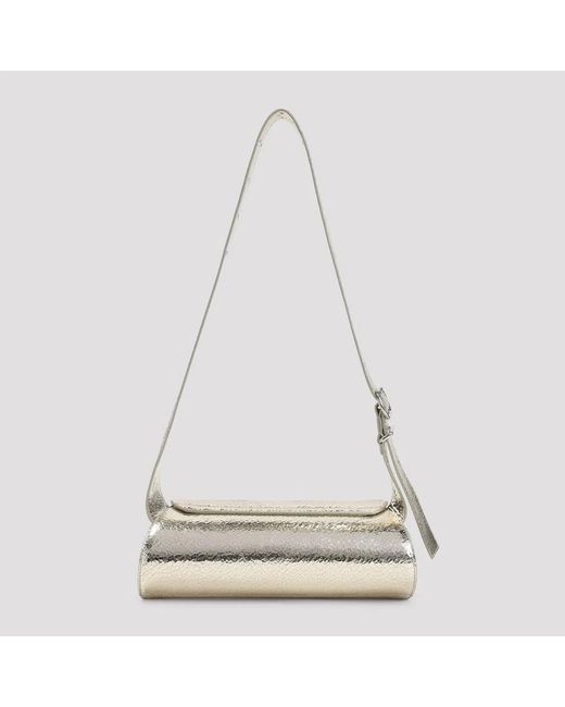 Jil Sander White Platinum Cannolo Small Ovine Leather Shoulder Bag