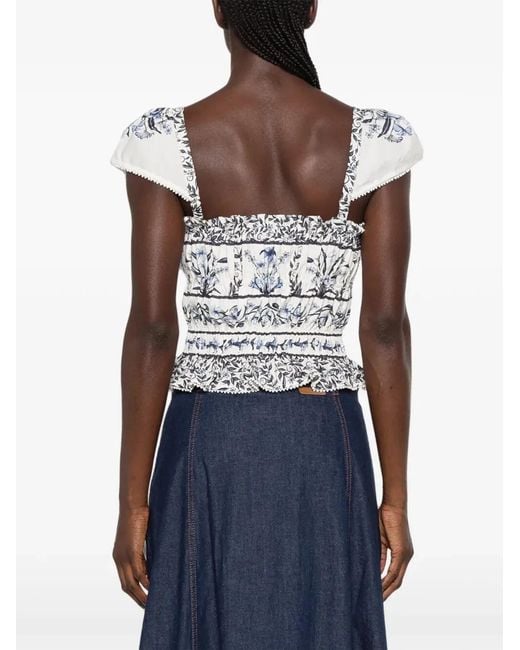 Farm Rio White "Flowers Arch" Off- Gatherend Blouse
