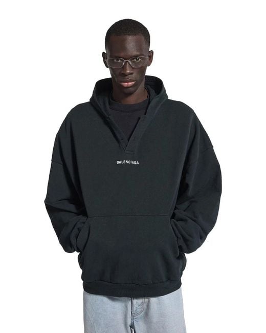 Balenciaga Blue Back Faded Fleece Polo Hoodie for men