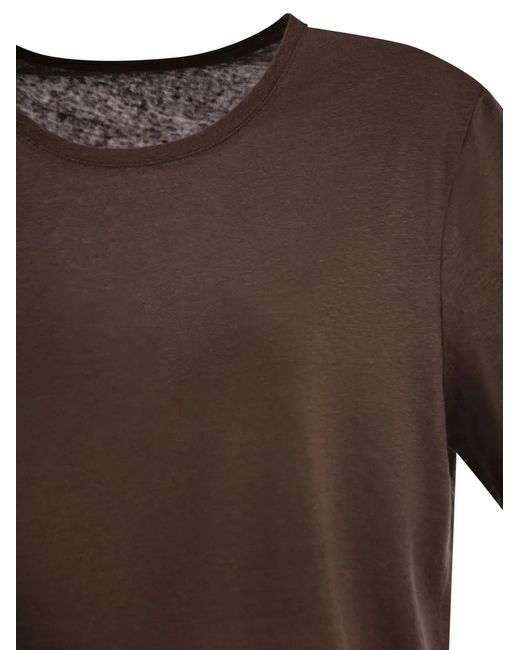 Majestic Brown Linen Crew-Neck T-Shirt