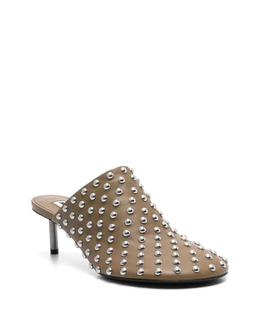 Jil Sander Brown Pointed Toe Mule With Metallic Studs
