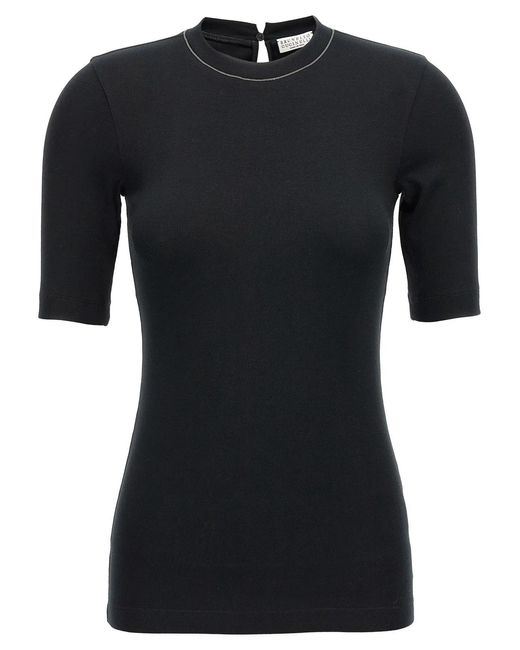 Brunello Cucinelli Black Monile Ribbed T-Shirt