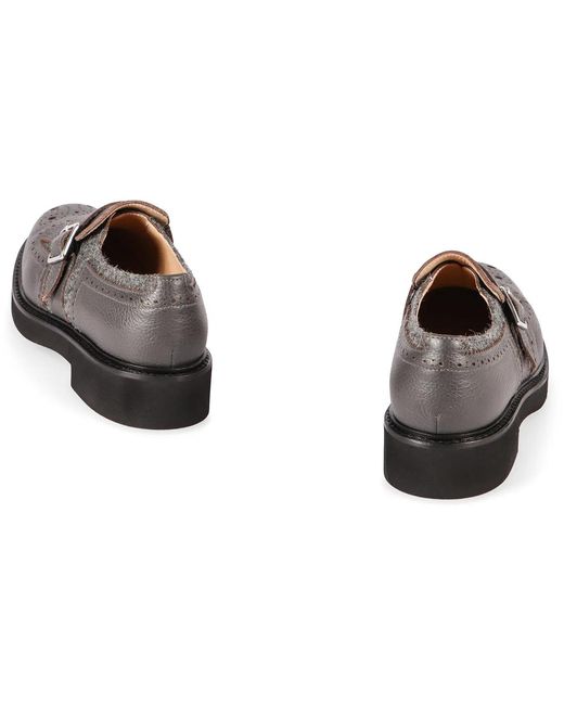 Doucal's Gray Leather Shoes With Buckle And Fringes