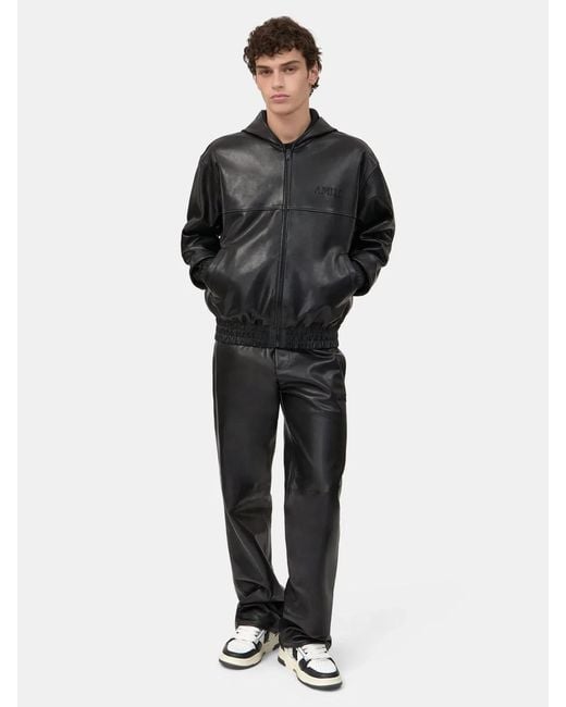 Amiri Black Leather Os Zip Hoodie for men