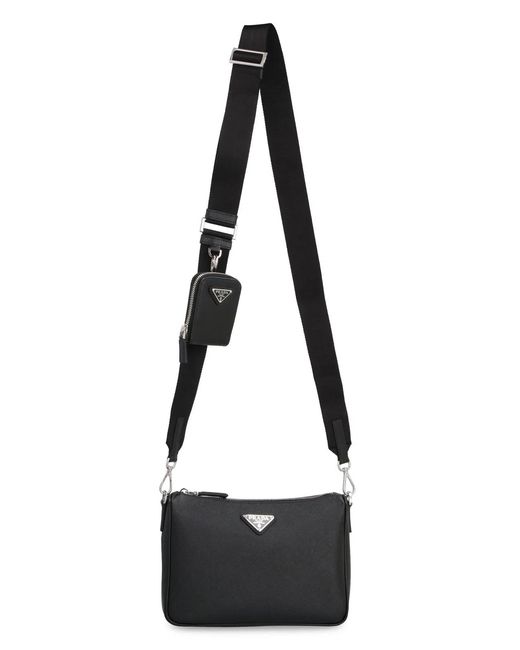 Prada Black Leather Messenger Bag for men