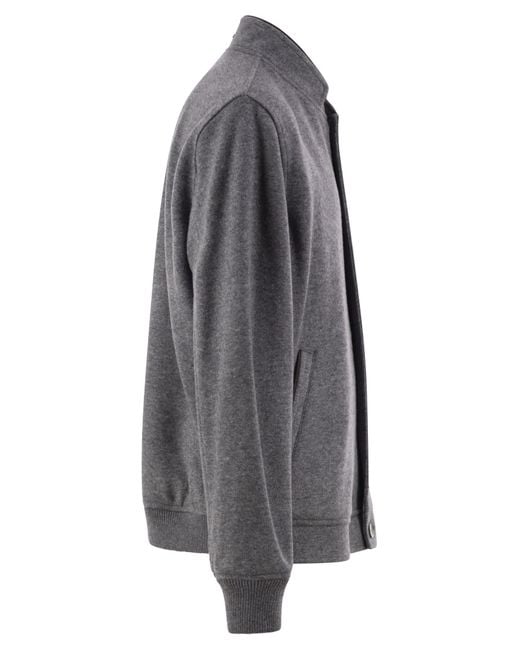 Fedeli Gray Cashmere Bomber Jacket With Stand Collar for men