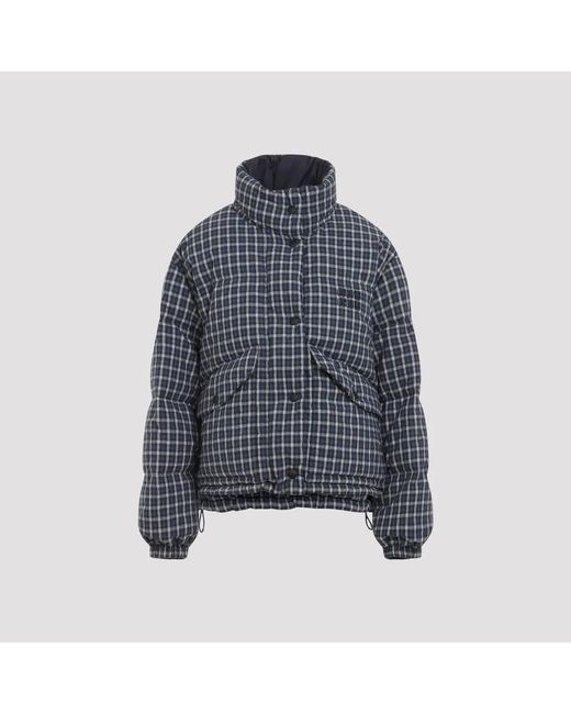 Miu Miu Blue Blu Bianco Reversible Checked Down Jacket