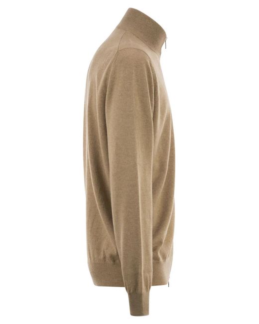 Brunello Cucinelli Brown High-Necked Cashmere Cardigan With Zip for men