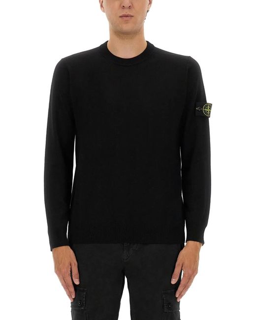 Stone Island Black Virgin Wool Crew-Neck Sweater for men