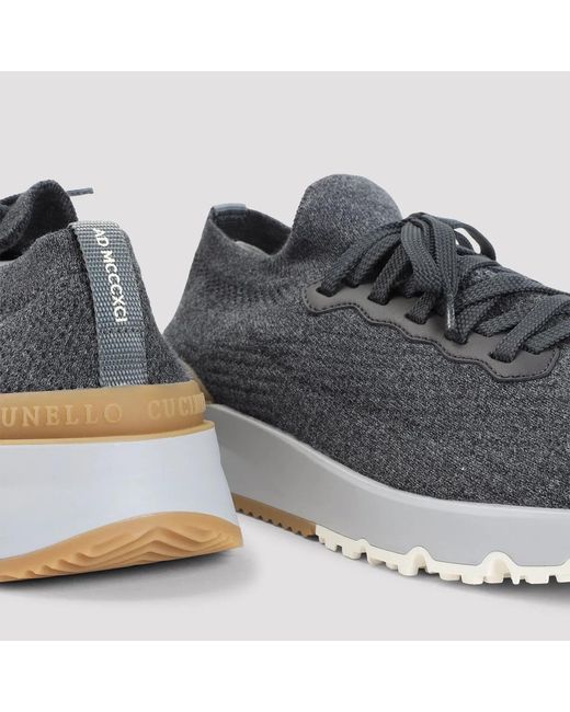 Brunello Cucinelli Gray Lavagna Textile Sneakers for men