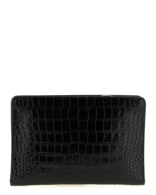 Tom Ford Black Croc Print Leather Clutch Bag for men