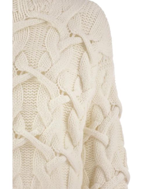 Brunello Cucinelli White Braided High-Necked Cashmere Sweater
