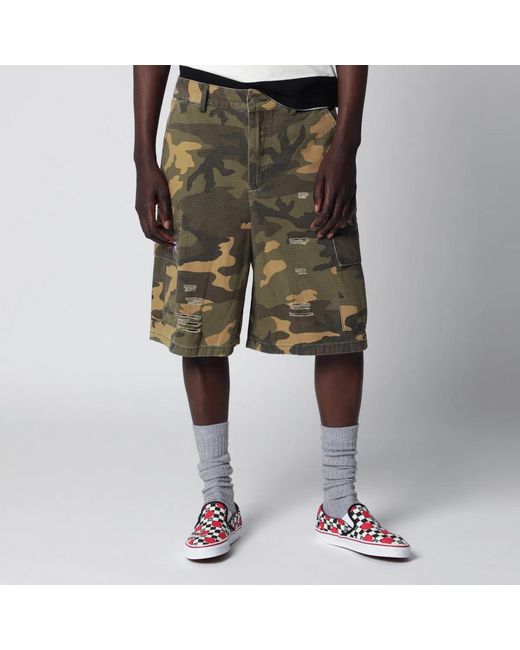 DAGGER Green Big Bags Cargo Bermuda Shorts With Camouflage Pattern for men