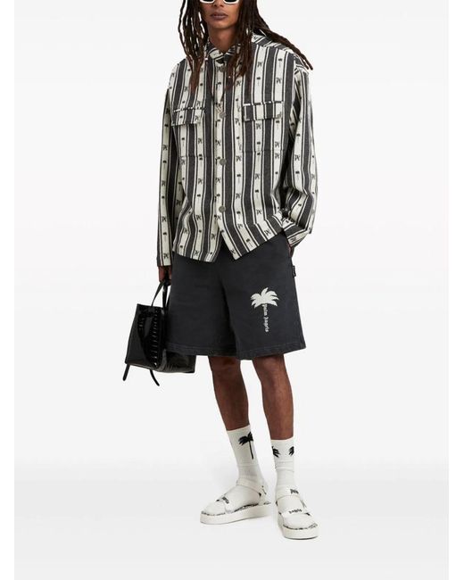Palm Angels Black Metal Frame Stripes Overshirt for men