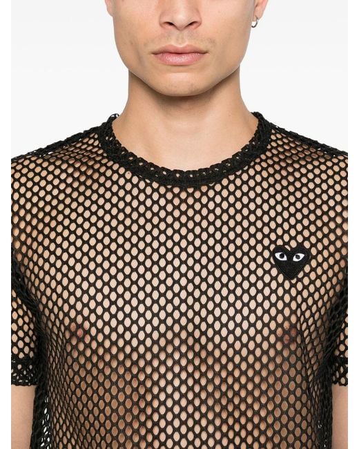 COMME DES GARÇONS PLAY Black Tshirt Mesh Large Emblem for men