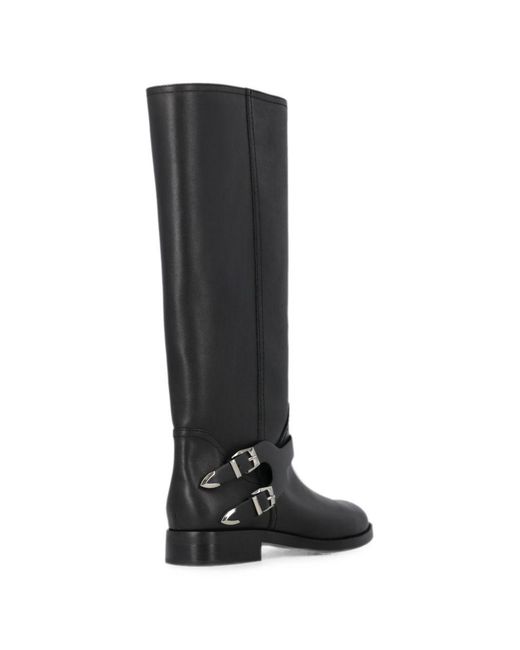 Pinko Black Leather Rubber Boots