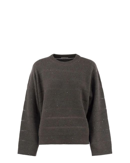 Brunello Cucinelli Black Cashmere And Wool Crew-Neck Sweater