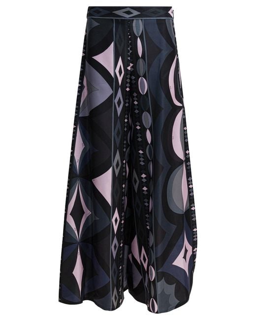 Emilio Pucci Black Silk Pants With "collane" Print