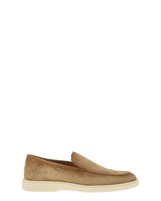 Santoni Brown Suede Moccasin for men