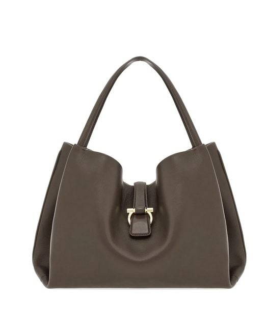 Ferragamo Brown Gancini Leather Tote Bag