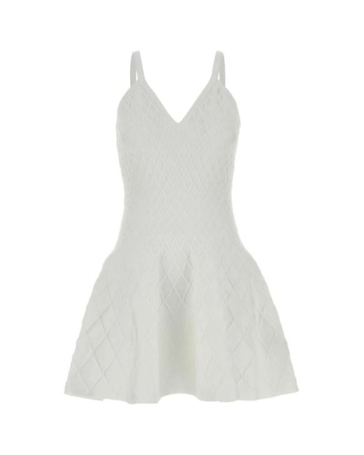 Balmain White Quilted Compact Viscose Knit Flare Dress