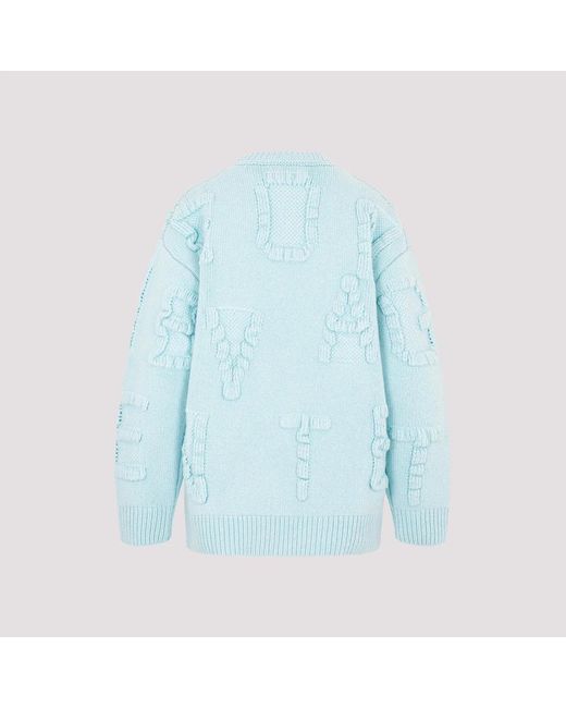 Bottega Veneta Blue Stretch Wool Blend Shetland Alphabet Oversize Sweater
